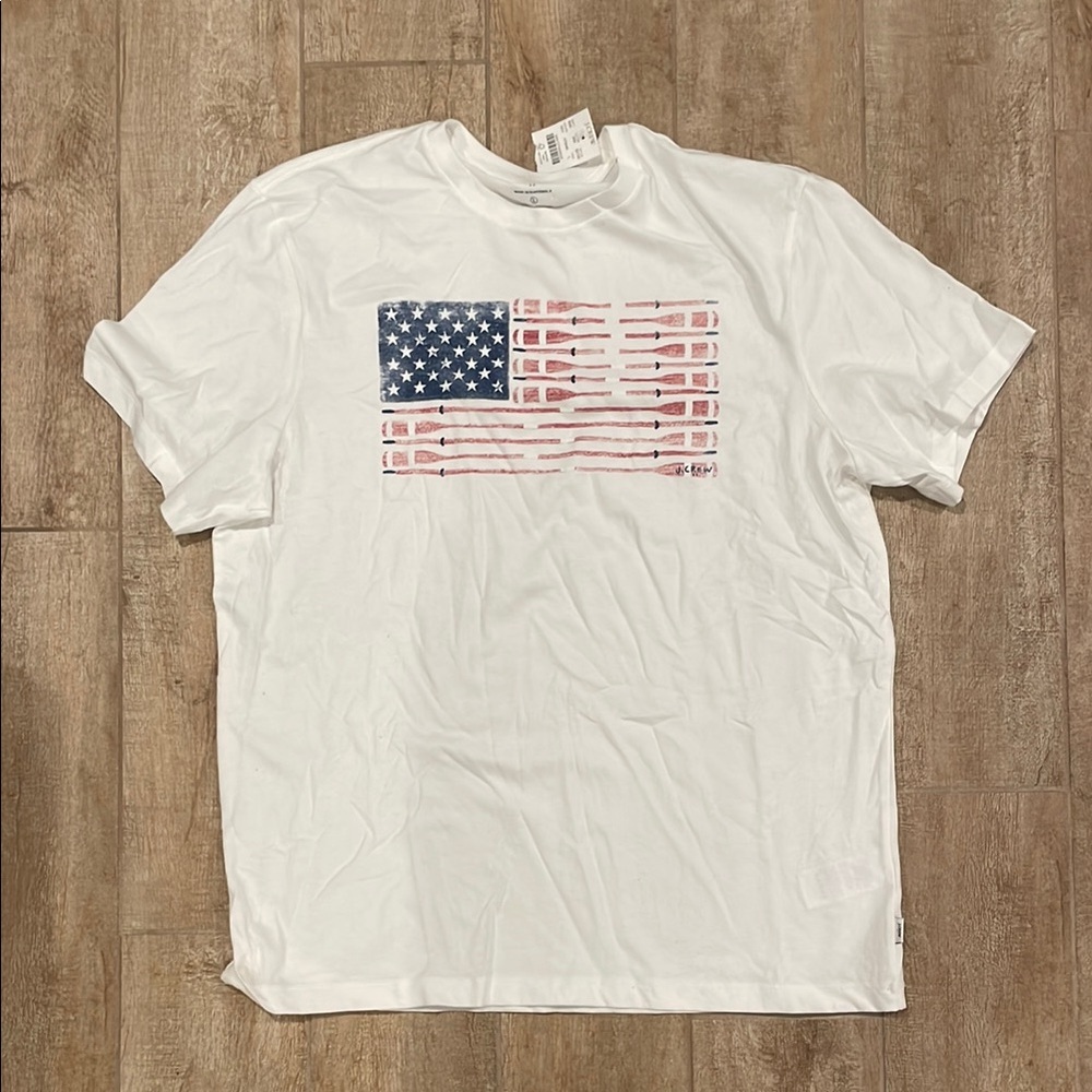 J. Crew Blue and White Short Sleeve Tee with Patriotic Graphic